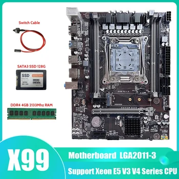 X99 placa-Mãe LGA2011-3 placa-Mãe do Computador Suporte DDR4 ECC RAM+SSD SATA3 128G+4GB DDR4 2133Mhz RAM+Cabo de conexão do Interruptor