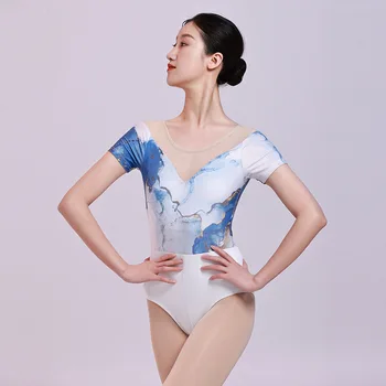 Adultos de manga Curta os collants de Ballet Para as Mulheres da Malha de Emenda a impressão de Ginástica Collant Maiô Bailarina Figurinos